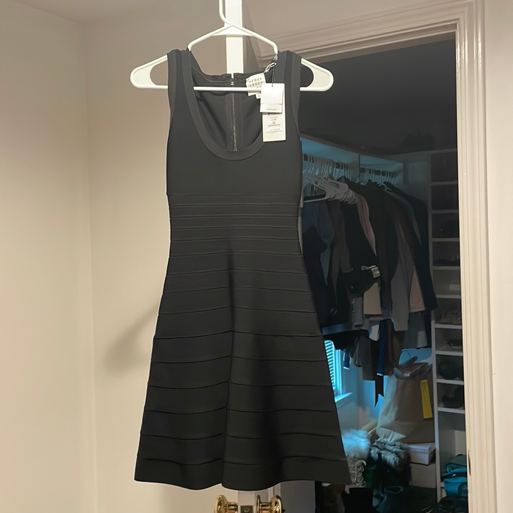 Herve Leger black fit and flair bandage dress